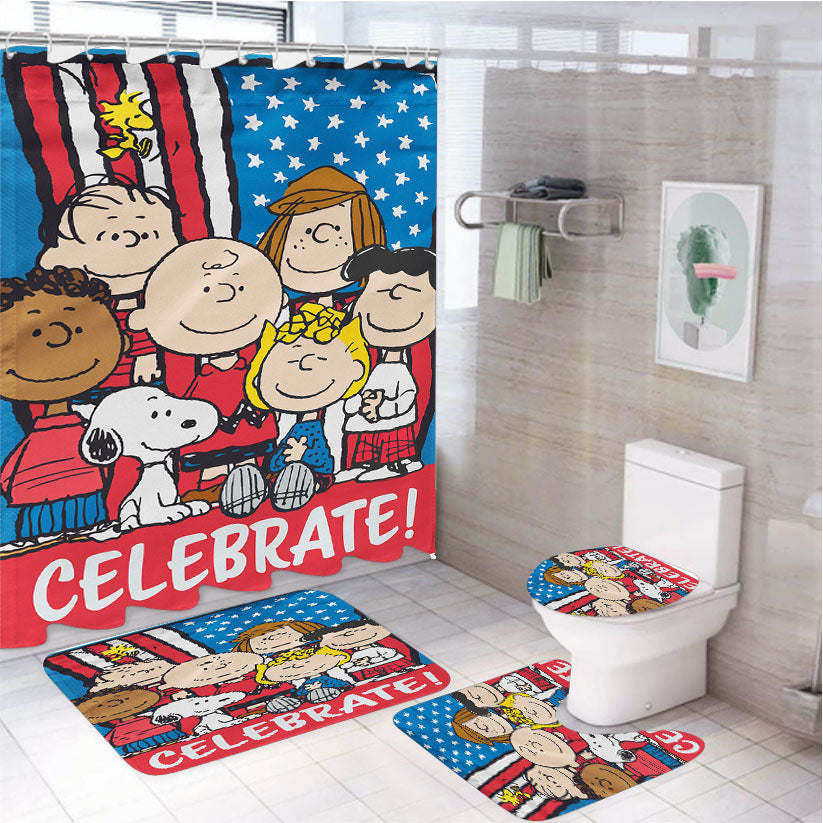 Peanuts Patriotic Celebrate 4Pcs Bathroom Set Shower Curtain