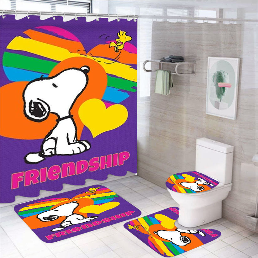 Peanuts Rainbow Friendship Snoopy 4Pcs Bathroom Set Shower Curtain
