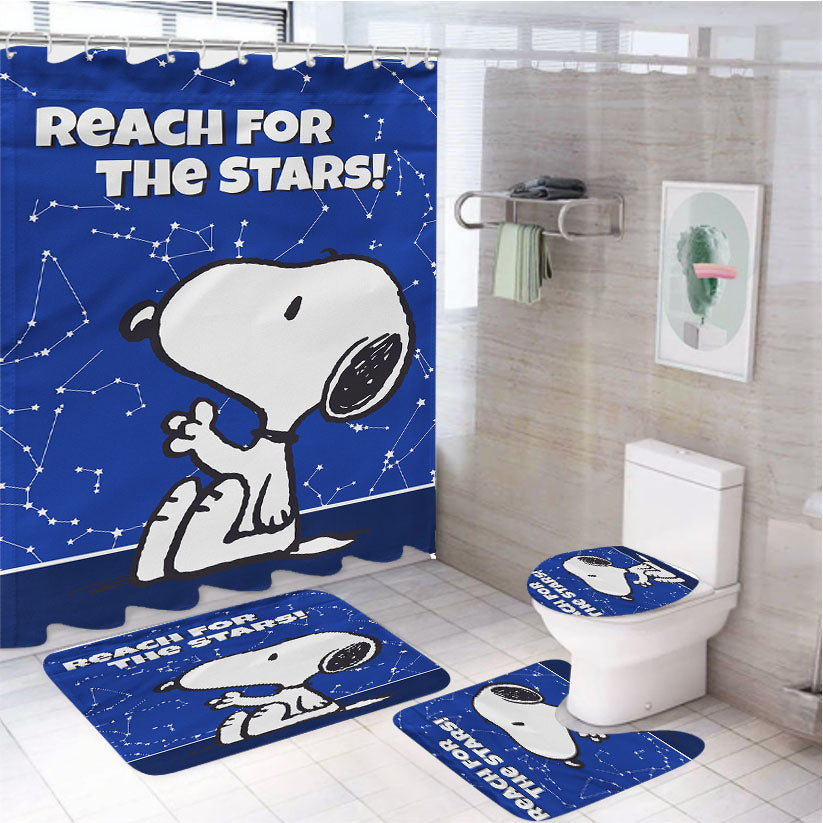 Peanuts Reach For The Stars Snoopy 4Pcs Bathroom Set Shower Curtain