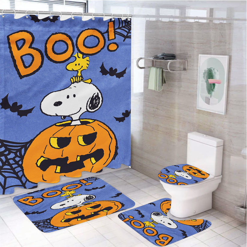 Peanuts Snoopy And Woodstock Halloween 4Pcs Bathroom Set Shower Curtain