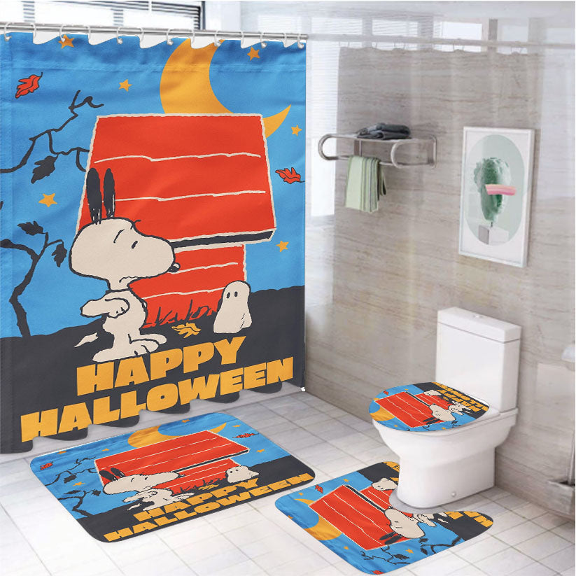 Peanuts Snoopy Ghost Happy Halloween 4Pcs Bathroom Set Shower Curtain