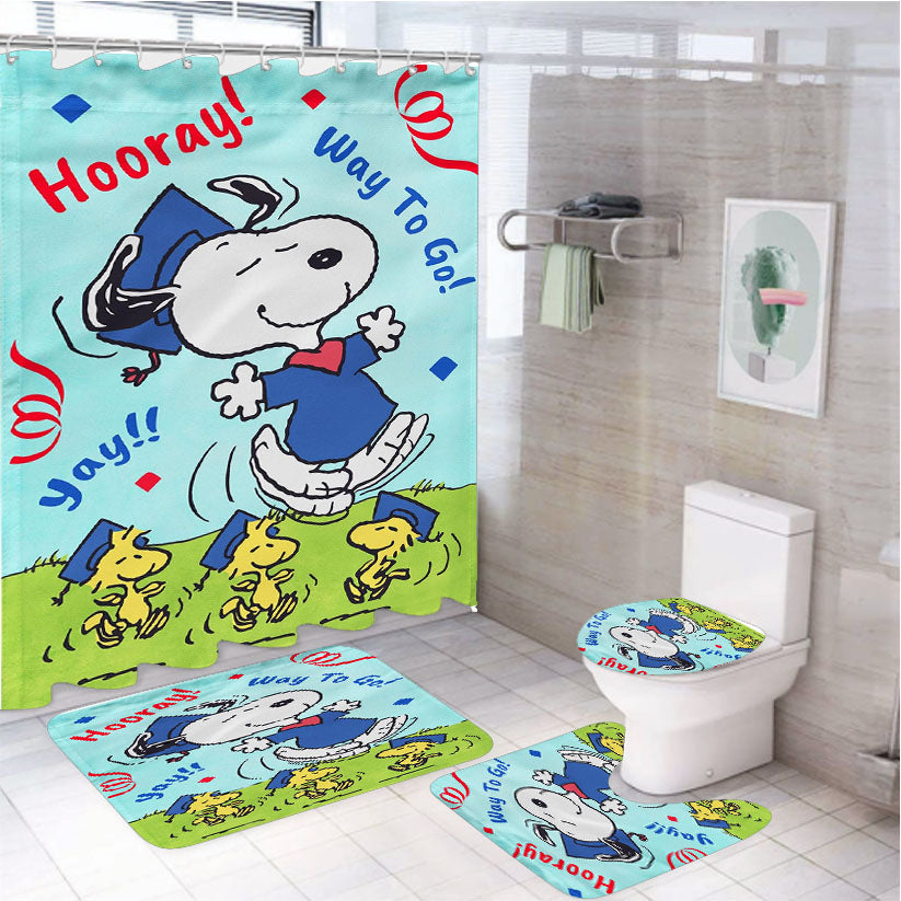 Peanuts Snoopy Graduation 4Pcs Bathroom Set Shower Curtain