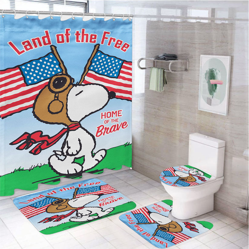 Peanuts Snoopy Land Of The Free 4Pcs Bathroom Set Shower Curtain