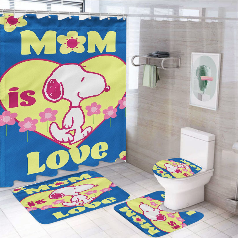 Peanuts Snoopy Mom Love 4Pcs Bathroom Set Shower Curtain