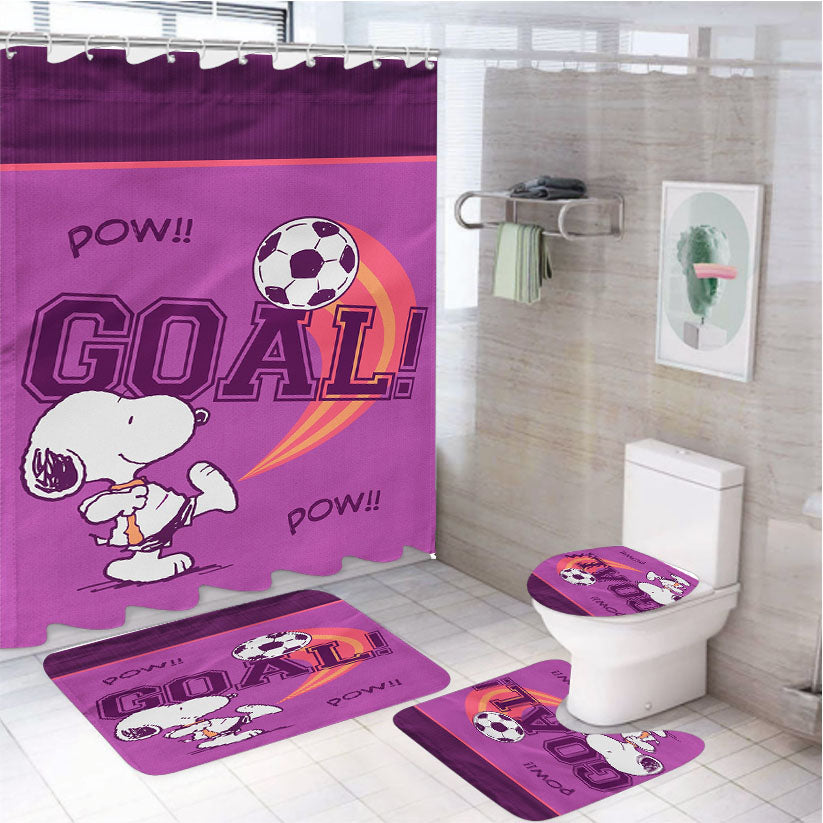 Peanuts Snoopy Soccer Goal 4Pcs Bathroom Set Shower Curtain