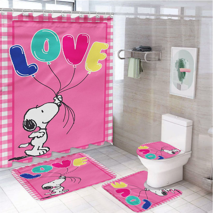 Peanuts Snoopy Valentines 4Pcs Bathroom Set Shower Curtain