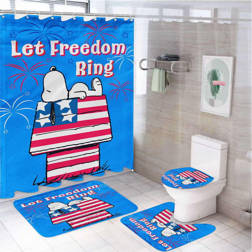 Peanuts Stars & Stripes Doghouse 4Pcs Bathroom Set Shower Curtain