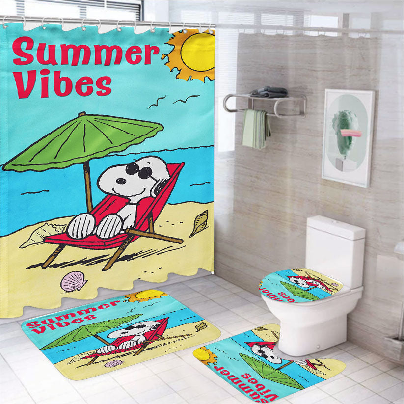 Peanuts Summer Beach Vibes 4Pcs Bathroom Set Shower Curtain