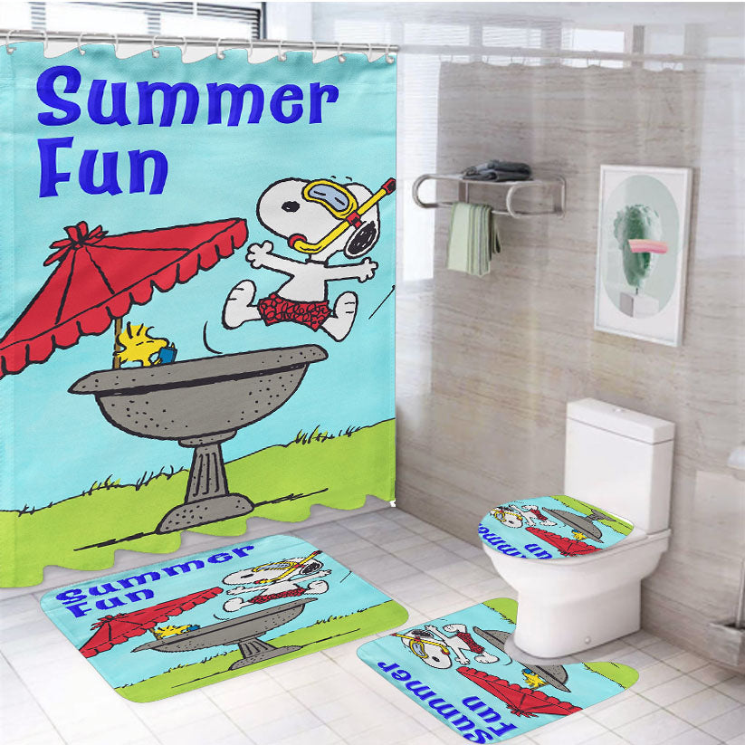 Peanuts Summer Fun Snoopy & Woodstock 4Pcs Bathroom Set Shower Curtain