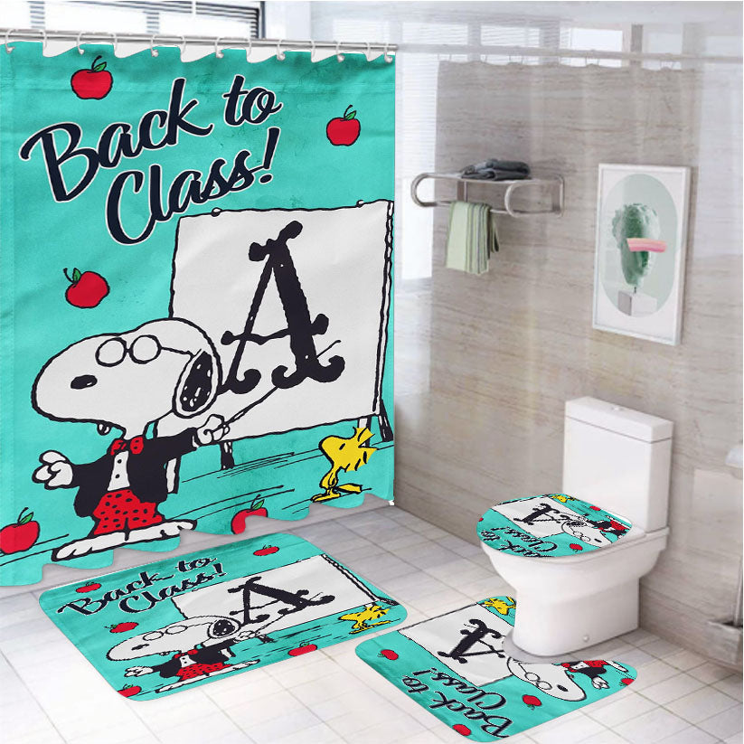 Peanuts Teacher Snoopy Back To School 4Pcs Bathroom Set Shower Curtain