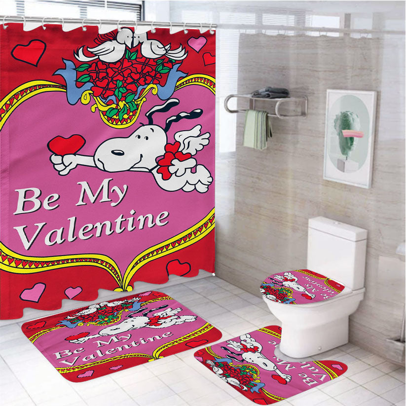 Peanuts Valentines Day Snoopy 4Pcs Bathroom Set Shower Curtain