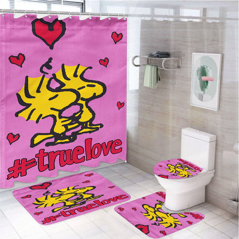 Peanuts Valentines Day Woodstock 4Pcs Bathroom Set Shower Curtain