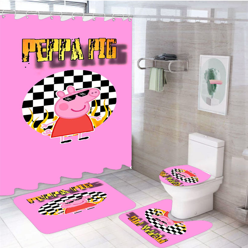 Peppa Pig Hype Sticker Square 4Pcs Bathroom Set Shower Curtain