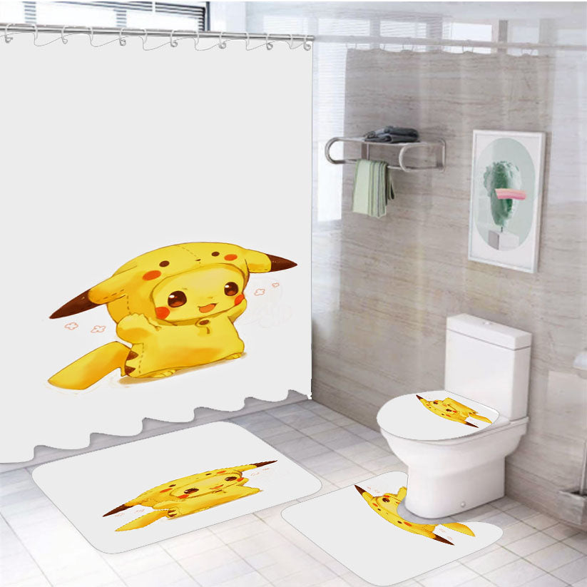 Pikachu 4Pcs Bathroom Set Shower Curtain