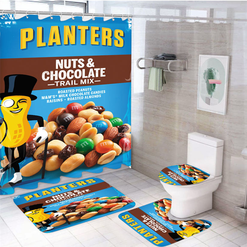 Planters Nuts And Chocolate Trail Mix Mr Peanut 4Pcs Bathroom Set Shower Curtain
