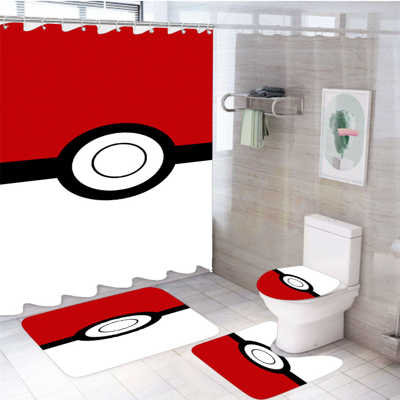 Pokeball Pokemon 4Pcs Bathroom Set Shower Curtain