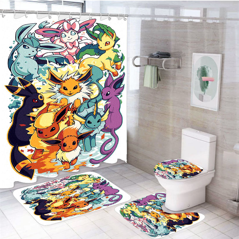 Pokemon All Element 4Pcs Bathroom Set Shower Curtain