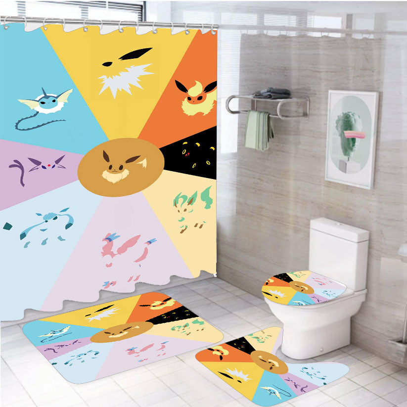 Pokemon Eevee Collage Evolutions 4Pcs Bathroom Set Shower Curtain