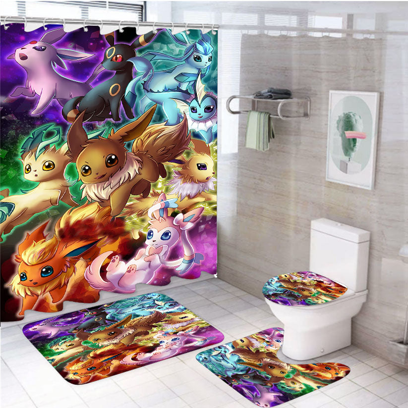 Pokemon Eevee Evolutions Fanart 4Pcs Bathroom Set Shower Curtain