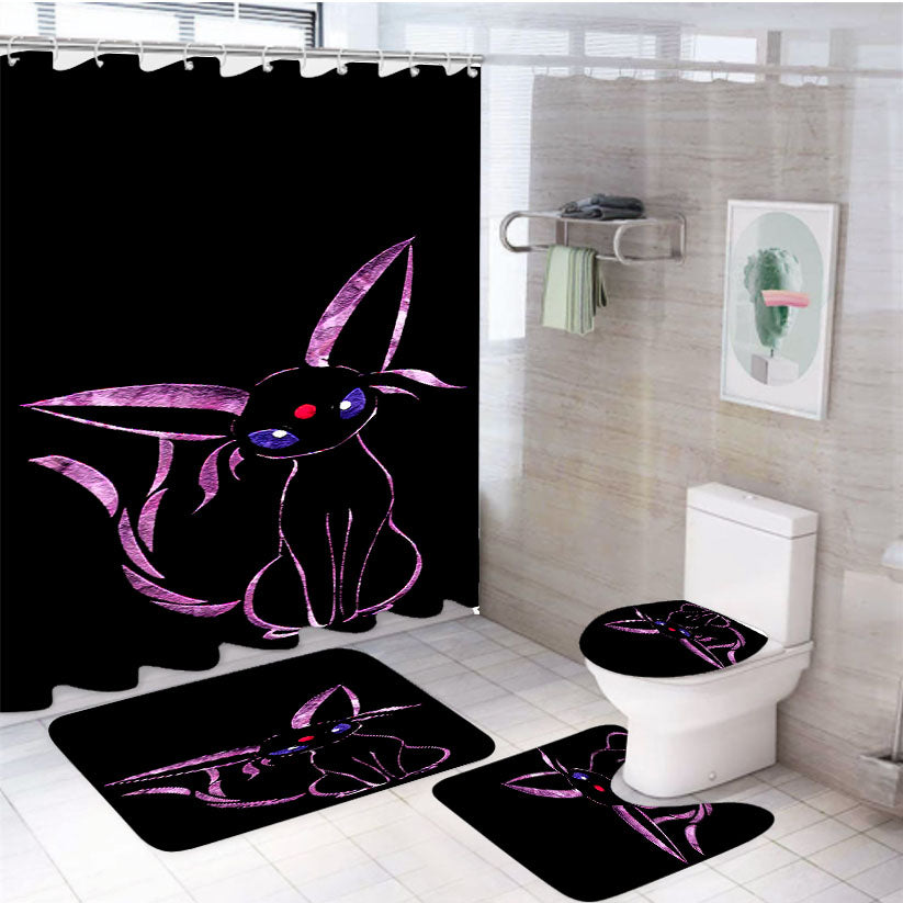 Pokemon Espeon Purple Siluet 4Pcs Bathroom Set Shower Curtain