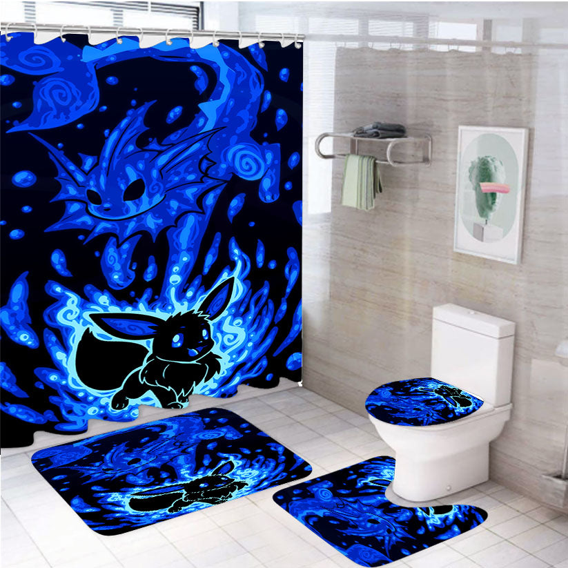 Pokemon Evolution Eevee To Vaporeon 4Pcs Bathroom Set Shower Curtain