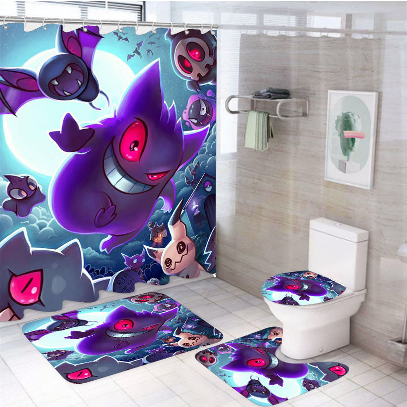 Pokemon Ghost Happy Halloween 4Pcs Bathroom Set Shower Curtain