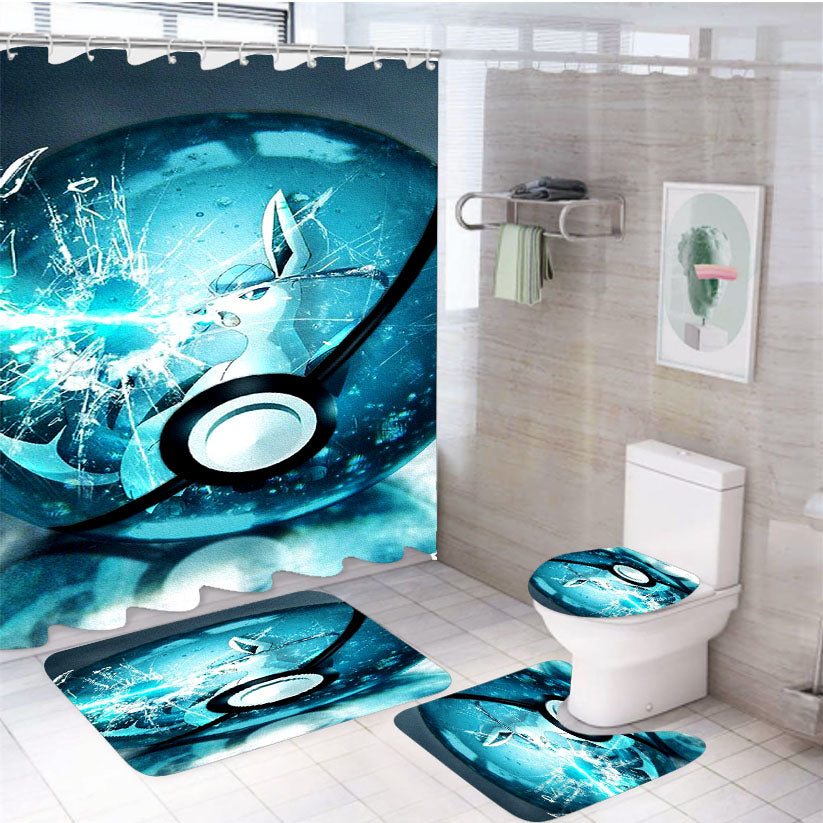 Pokemon Glaceon Pokebolas 4Pcs Bathroom Set Shower Curtain