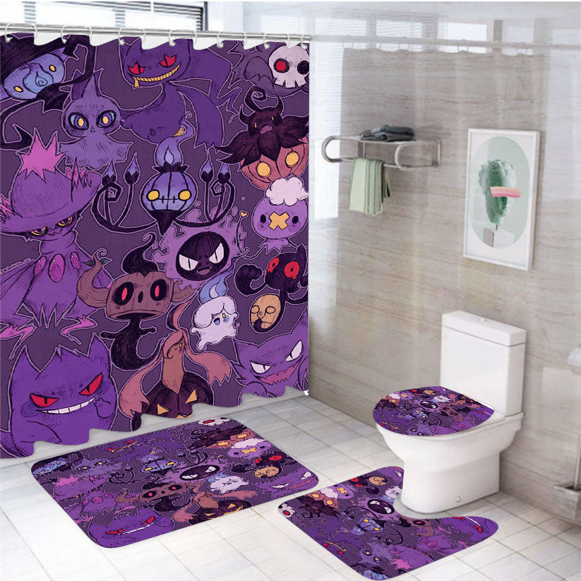 Pokemon Halloween 4Pcs Bathroom Set Shower Curtain