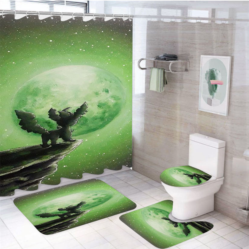Pokemon Leafeon Under The Moon Art 4Pcs Bathroom Set Shower Curtain
