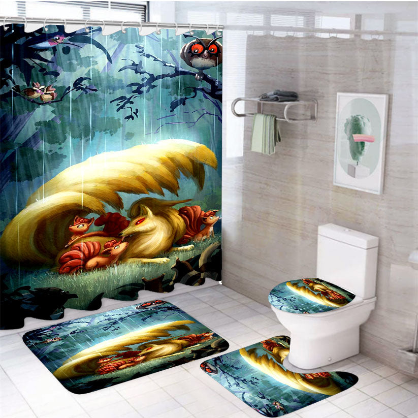 Pokemon Ninetales 4Pcs Bathroom Set Shower Curtain