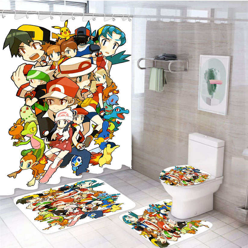 Pokemon Playable Characters Doodle 4Pcs Bathroom Set Shower Curtain