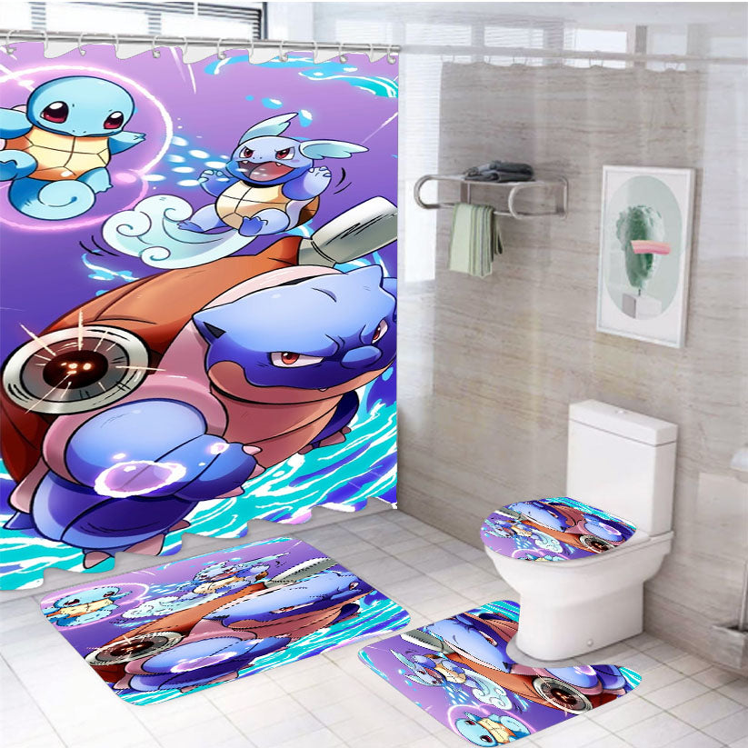 Pokemon Squirtle Line Evolve 4Pcs Bathroom Set Shower Curtain