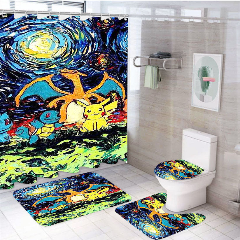 Pokemon Starry Night 4Pcs Bathroom Set Shower Curtain