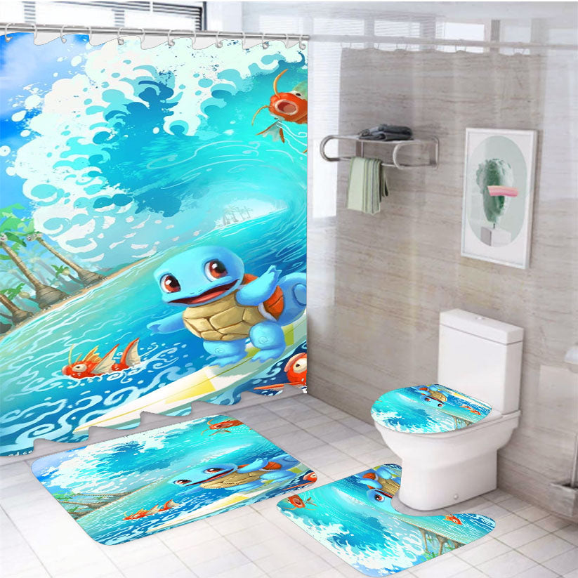 Pokemon Surfing Squirtle 4Pcs Bathroom Set Shower Curtain
