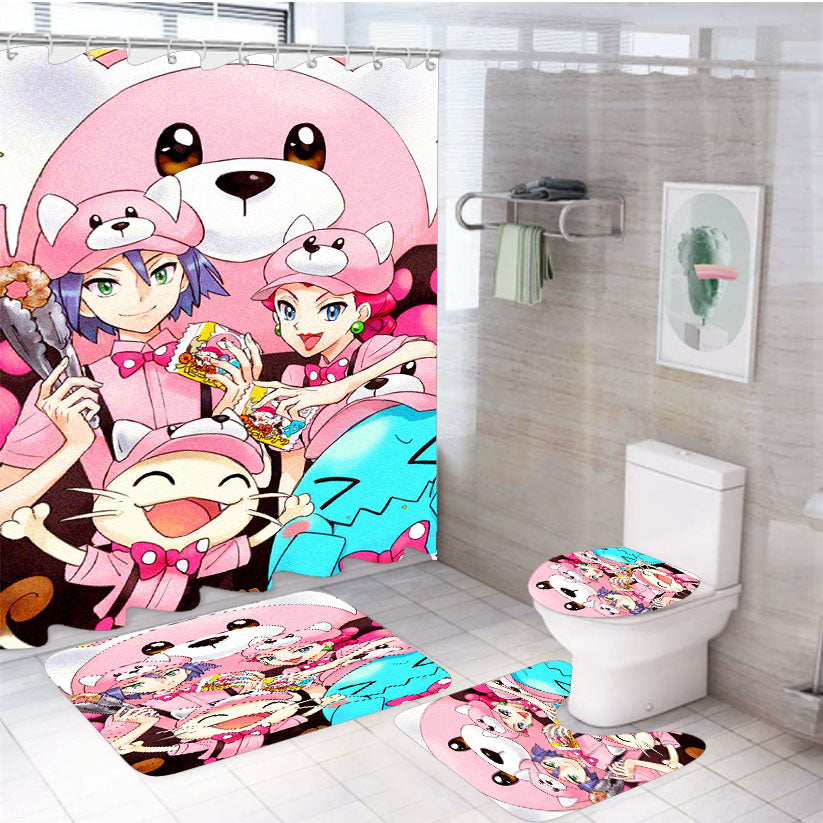 Pokemon Team Rocket Post Grain 4Pcs Bathroom Set Shower Curtain