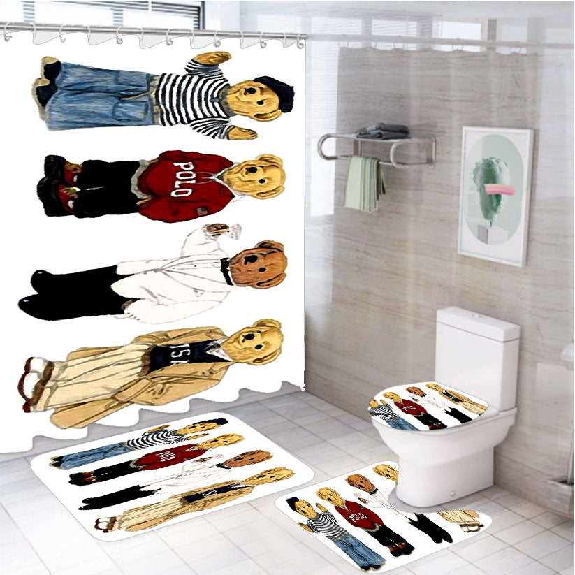 Polo Bear Collaction Usa 4Pcs Bathroom Set Shower Curtain