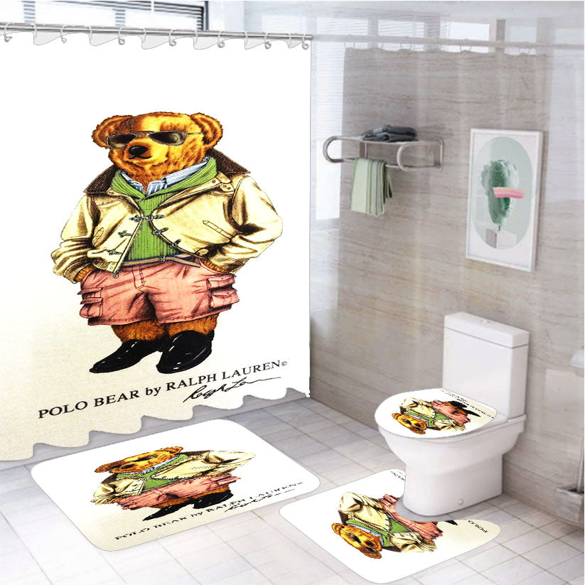Polo Bear Ralph Lauren Rare Good 4Pcs Bathroom Set Shower Curtain