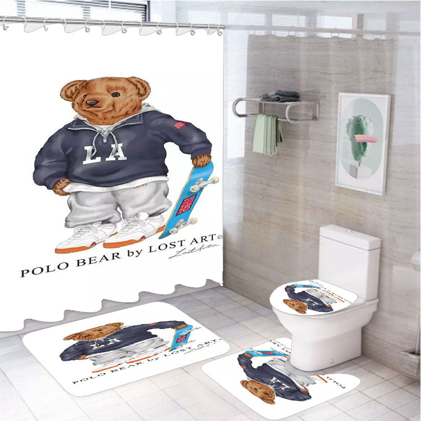 Polo Bear Skate 4Pcs Bathroom Set Shower Curtain
