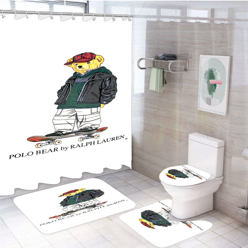 Polo Bear Skateboard Snowboard 4Pcs Bathroom Set Shower Curtain