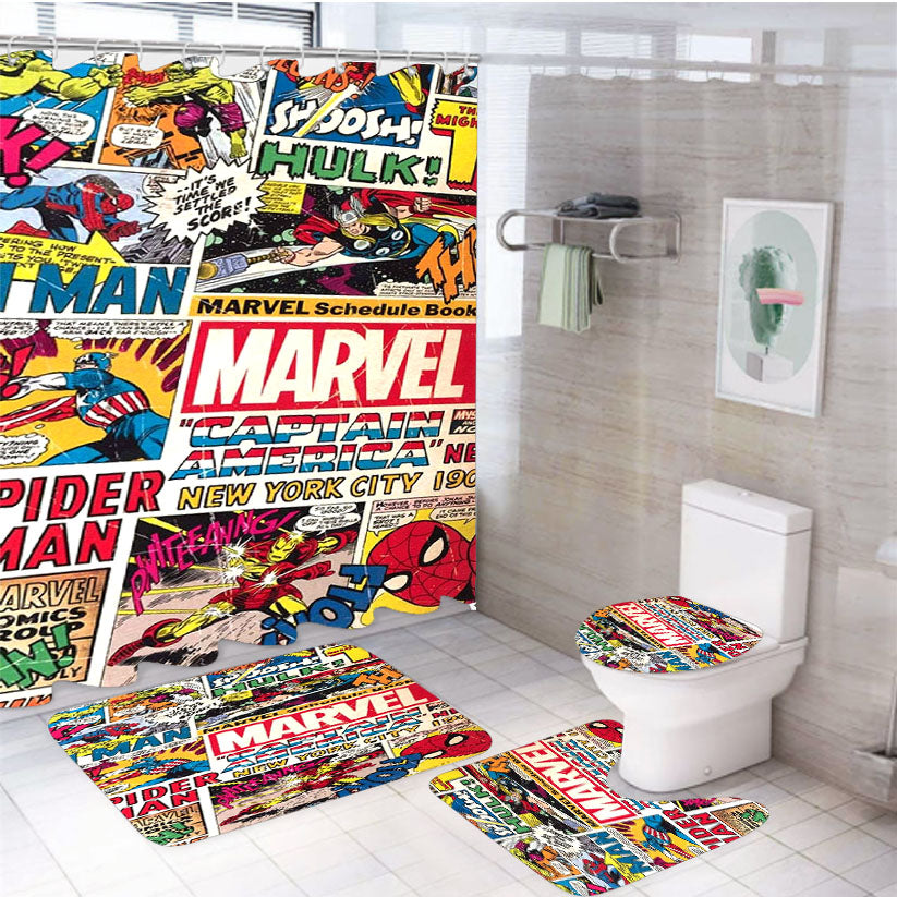 Pop Art Marvel Comic 4Pcs Bathroom Set Shower Curtain