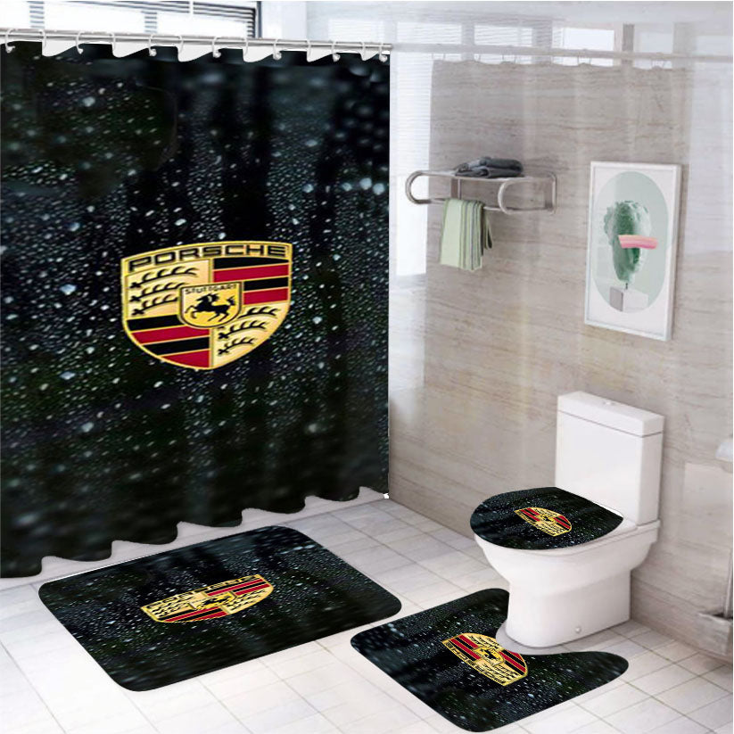 Porsche Logo 4Pcs Bathroom Set Shower Curtain