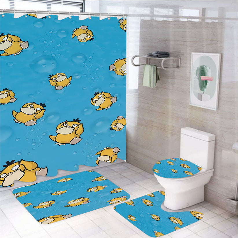 Psyduck 4Pcs Bathroom Set Shower Curtain