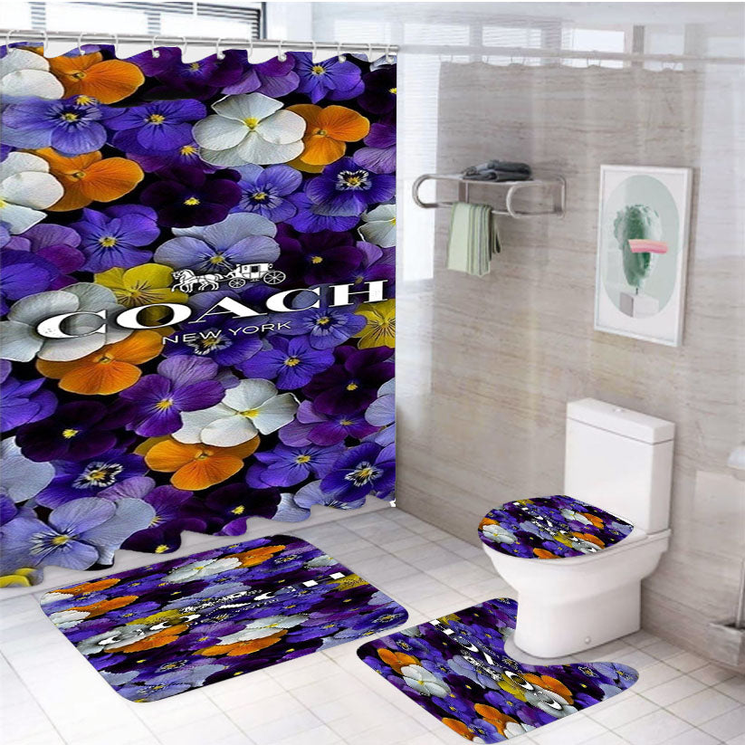 Purple Flowers Coach New York 4Pcs Bathroom Set Shower Curtain