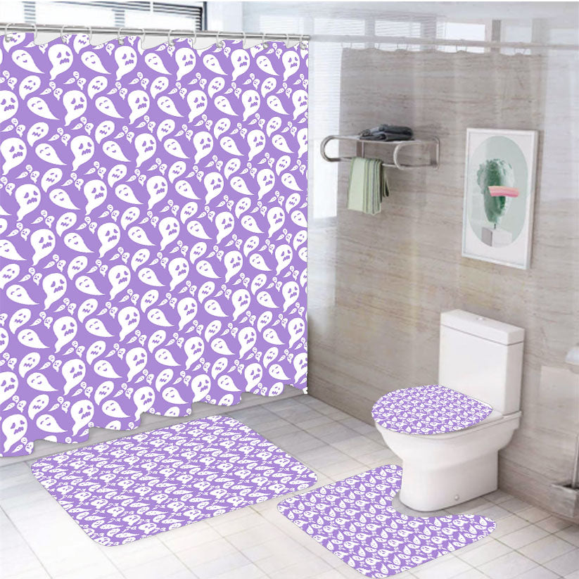 Purple Ghosts Pattern Halloween 4Pcs Bathroom Set Shower Curtain