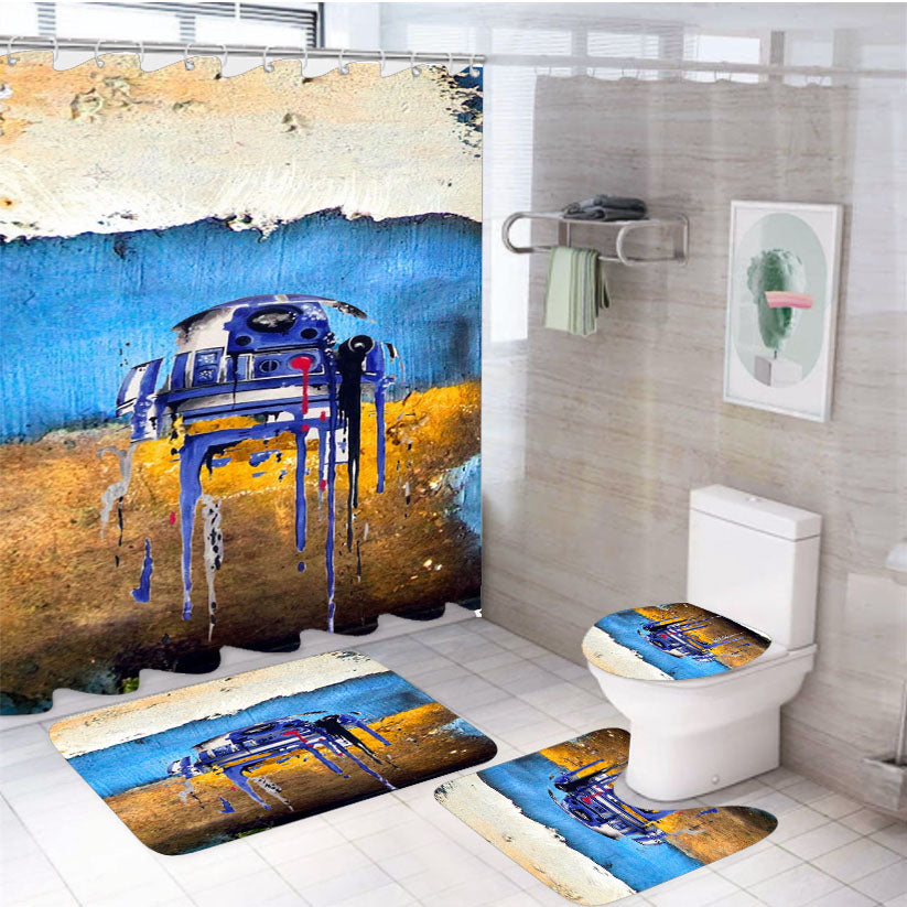 R2D2 B Star Wars 4Pcs Bathroom Set Shower Curtain
