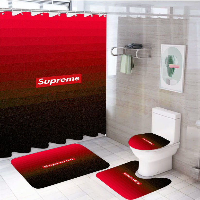 Red Supreme 4Pcs Bathroom Set Shower Curtain