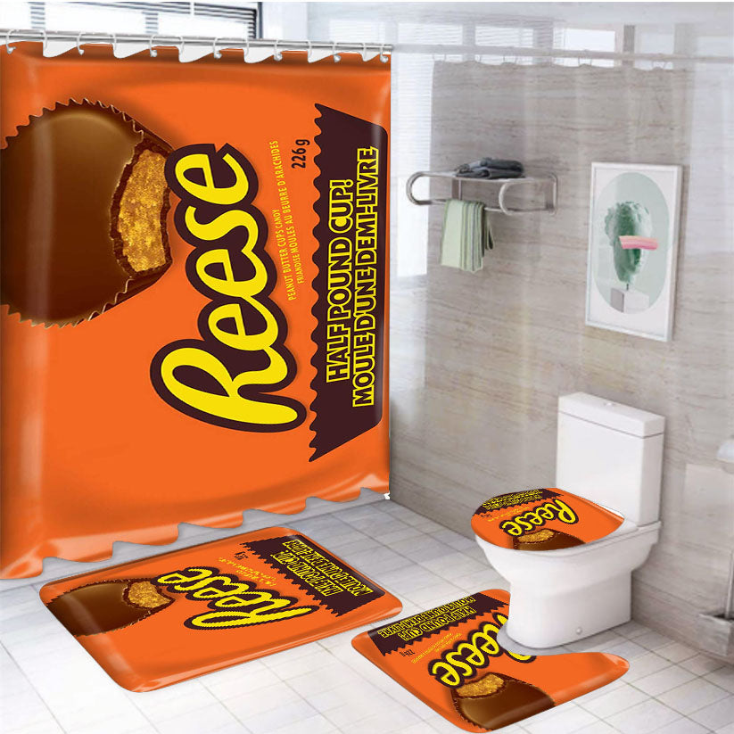 Reese Peanut Butter Cups Holiday Candy 4Pcs Bathroom Set Shower Curtain