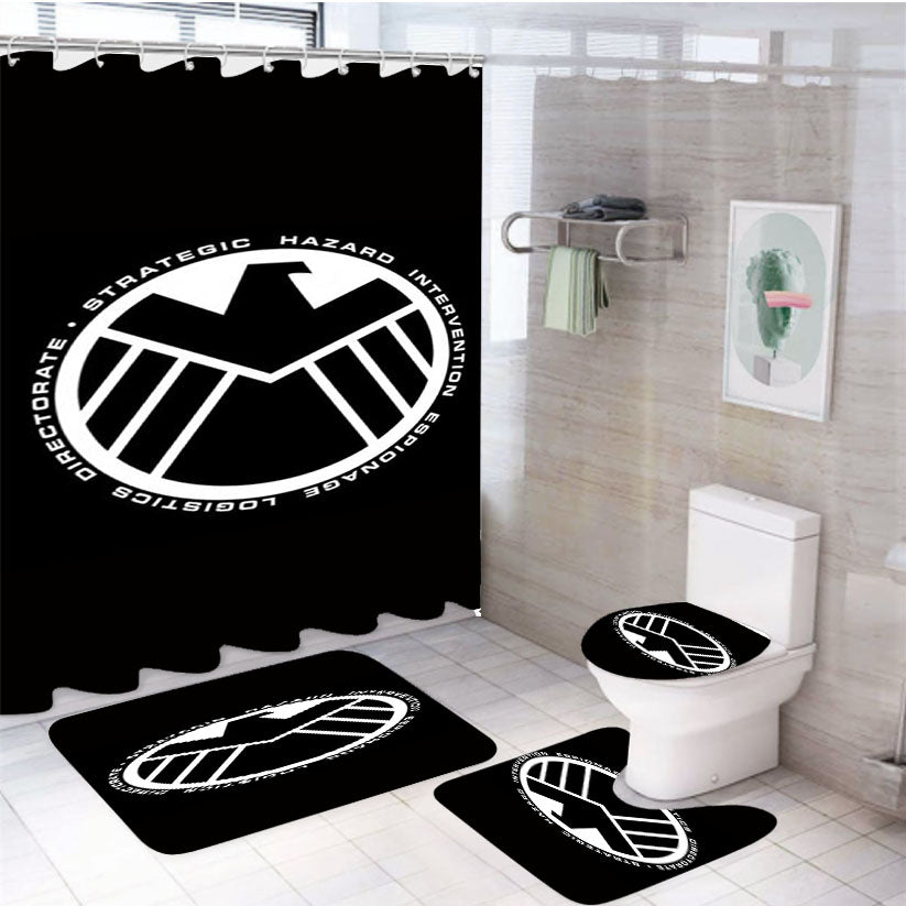 Retro Marvel S.H.I.E.L.D Logo 4Pcs Bathroom Set Shower Curtain