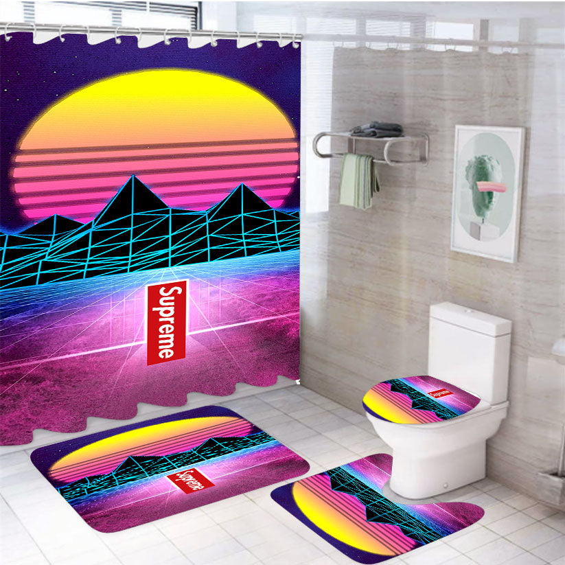 Retro Supreme 4Pcs Bathroom Set Shower Curtain