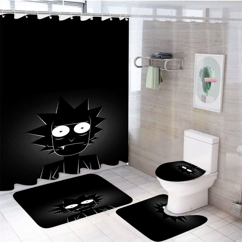 Rick And Morty Black White Wallpaper 4Pcs Bathroom Set Shower Curtain